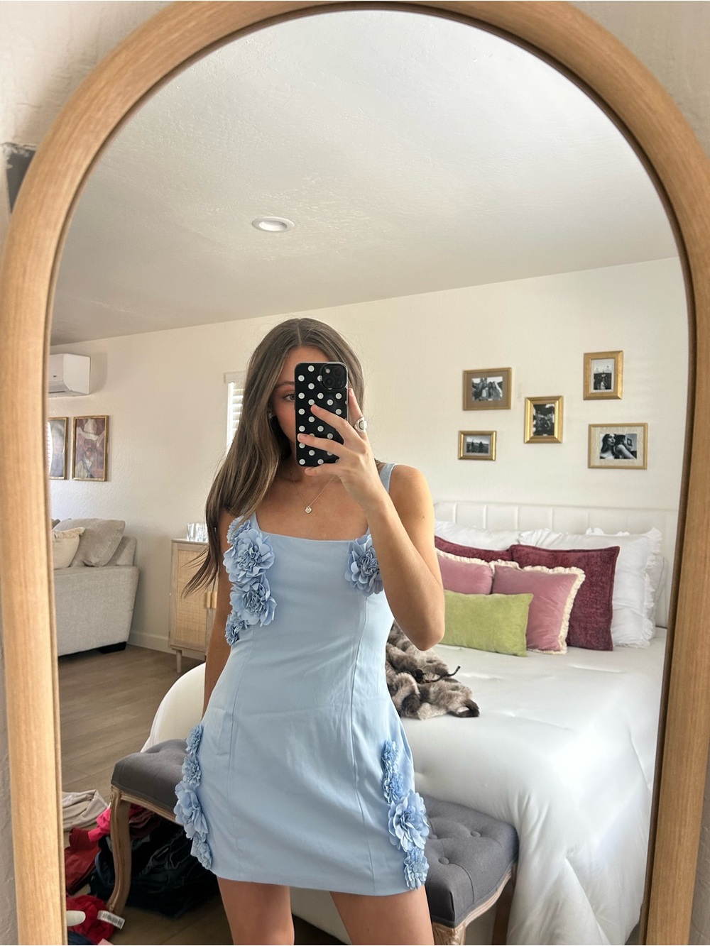 PrettyLittleThing Powder Blue Floral Appliqué Mini Dress
